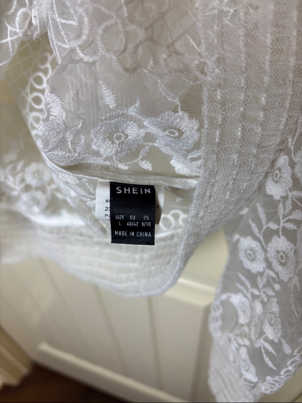 SHEIN White Sheer Floral Lace Bomber Jacket with Ring Zip - Picture 2 of 3